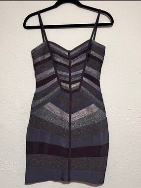 Hervé Léger metallic grey bandage mini dress